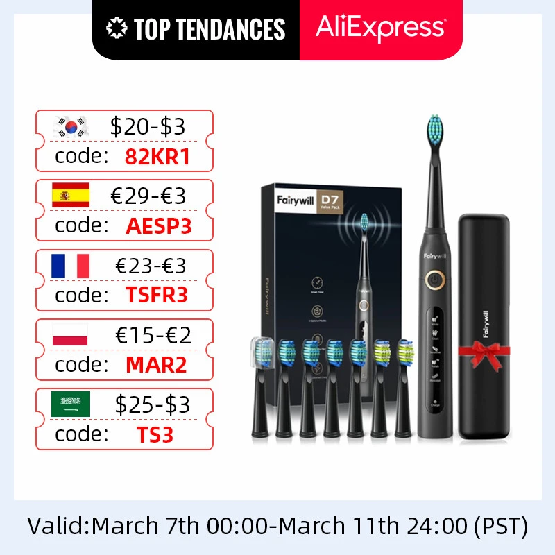 Fairywill Electric Sonic Toothbrush Fw 507 Usb Charge Rechargeable Adult Waterproof Electronic Tooth 8 Brushes Replacement Heads Electric Toothbrushes Aliexpress