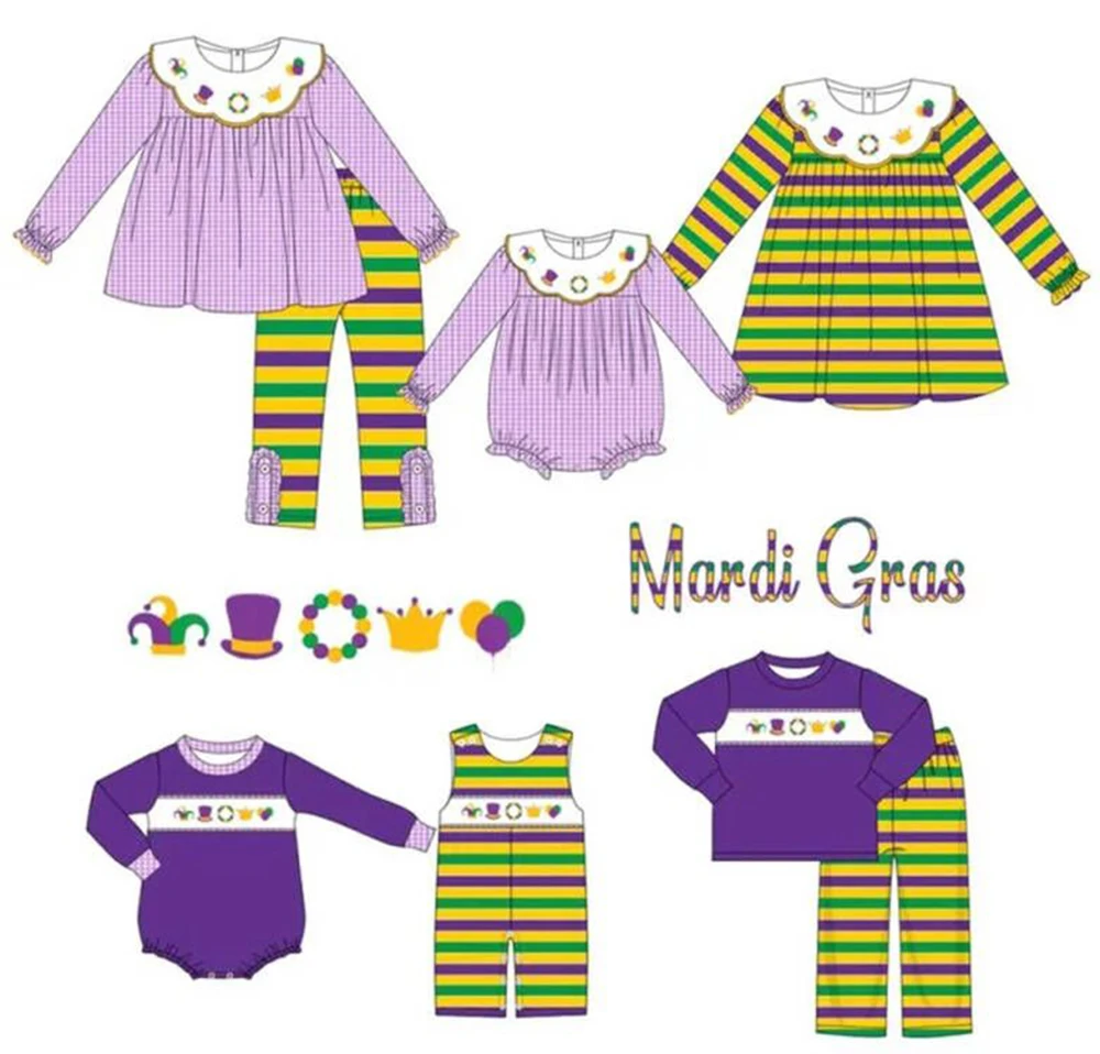 

Children's Spring and Summer Clothing Baby Carnival Suit Brother and Sister Matching Clothing Purple Green Striped Print