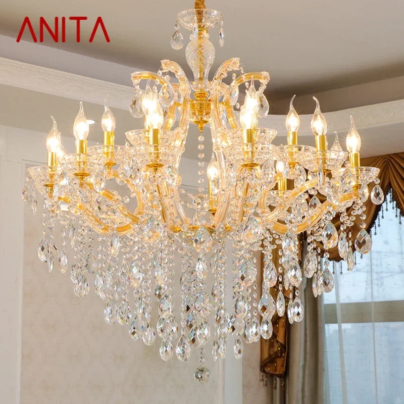 

ANITA Luxurious Candle Pendent Lamp European Style Crystal Lamp Living Room Restaurant Villa Duplex Building Chandelier