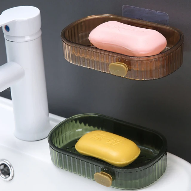 Otthoni Dupla Lefolyó Szappandoboz Falra Szerelt Ön Adagoló Szappan Tárolódoboz Kreatív Nincs Lyukasztó Készletek Szervező Tárolópolc - Image 4
