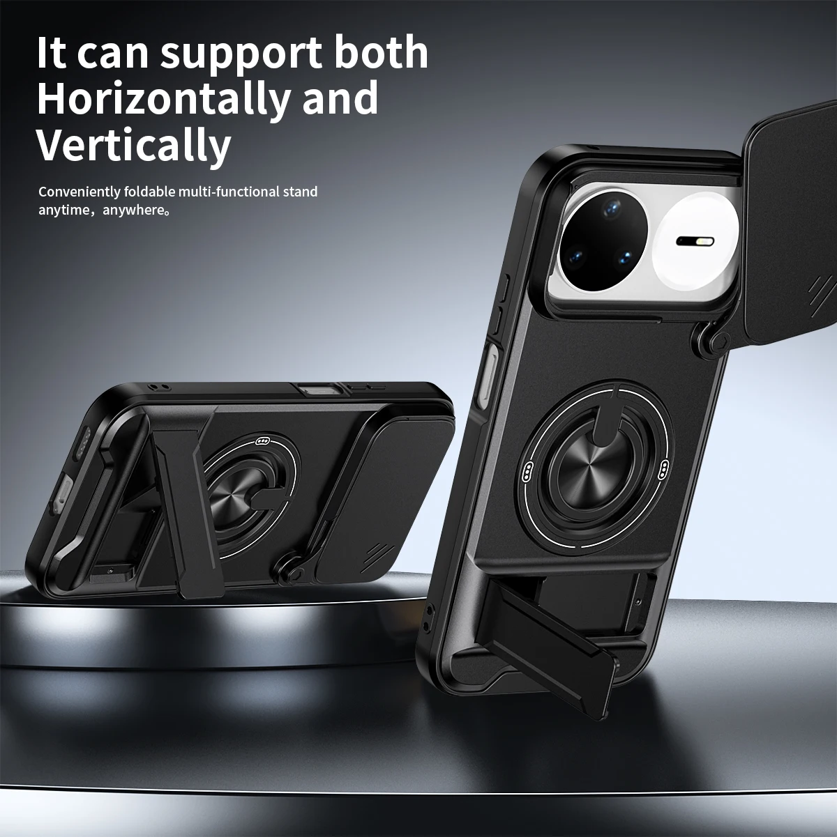 Enhanced Armor Case with Car Magnetic Holder, Ring Stand & Slide Lens Protector - Durable Back Cover