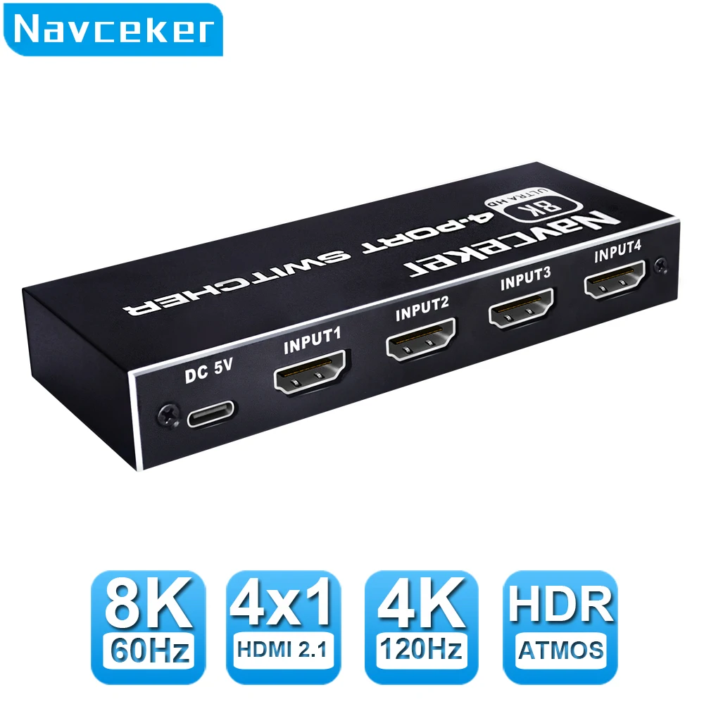 Navceker 8K Hdmi 2.1 Switcher Selector 4K 120Hz Hd Switch Splitter Hdmi 4 In 1 Out 3 In 1 Out Per Laptop Pc Switch Tv Box Ps5