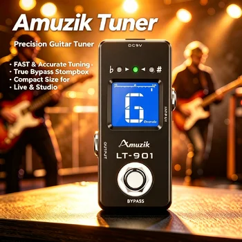 Amuzik Pedale effetto chitarra Accordatura cromatica Lt-07 Mini sintonizzatore Passo True Bypass 9V per chitarra basso violino Ukulele Stax Rowin