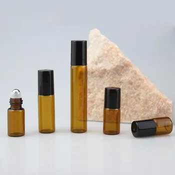 에센셜 오일용 앰버 롤온 향수병, 스테인리스 스틸 볼 용기, 더 많은 색상, 1ml, 2ml, 3ml, 5 개