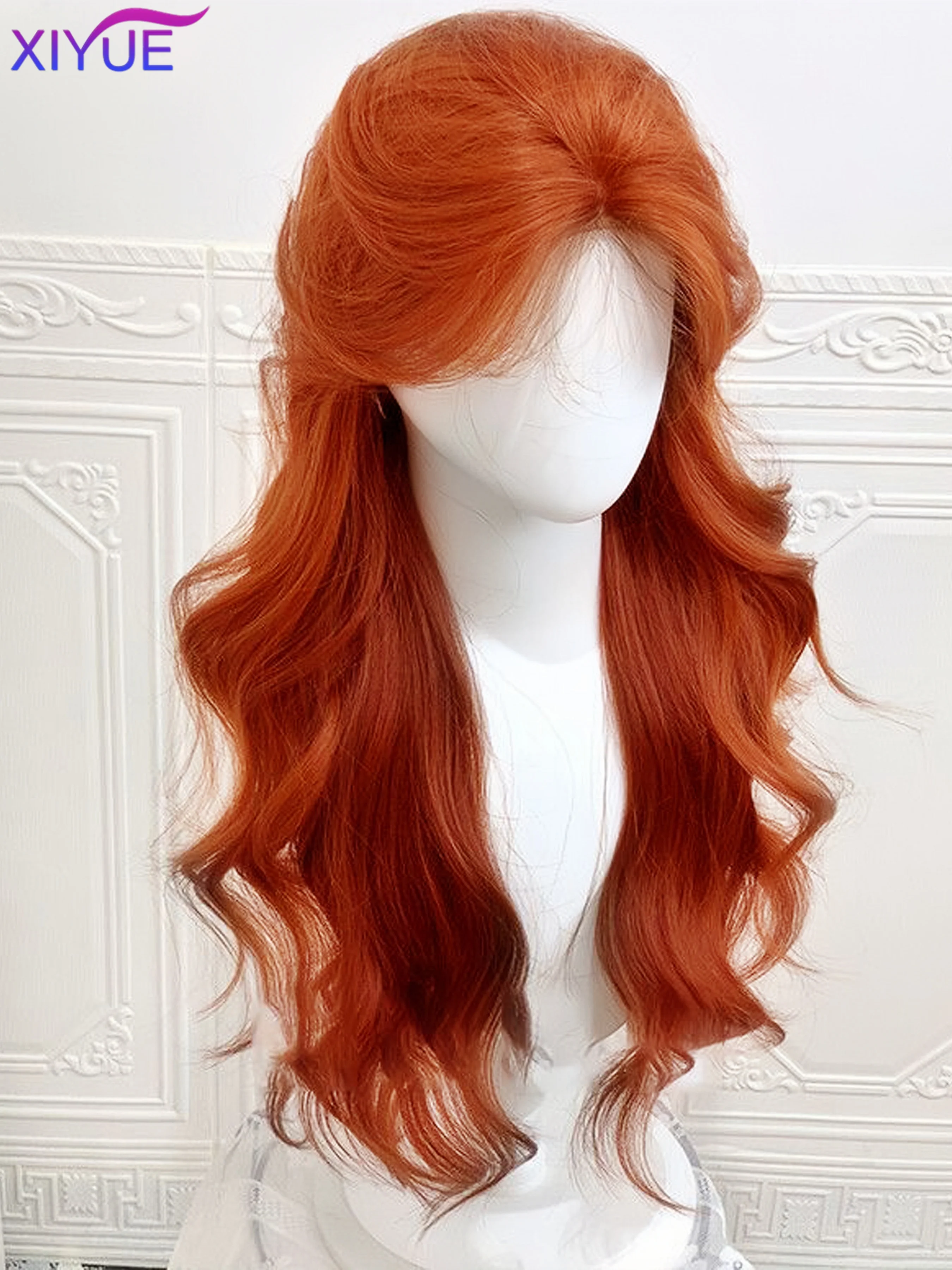 Red Brown Copper Ginger Long Straight Synthetic Lace Front Wigs for Women Natural Wave Wigs with Bangs Cosplay Heat Resistant