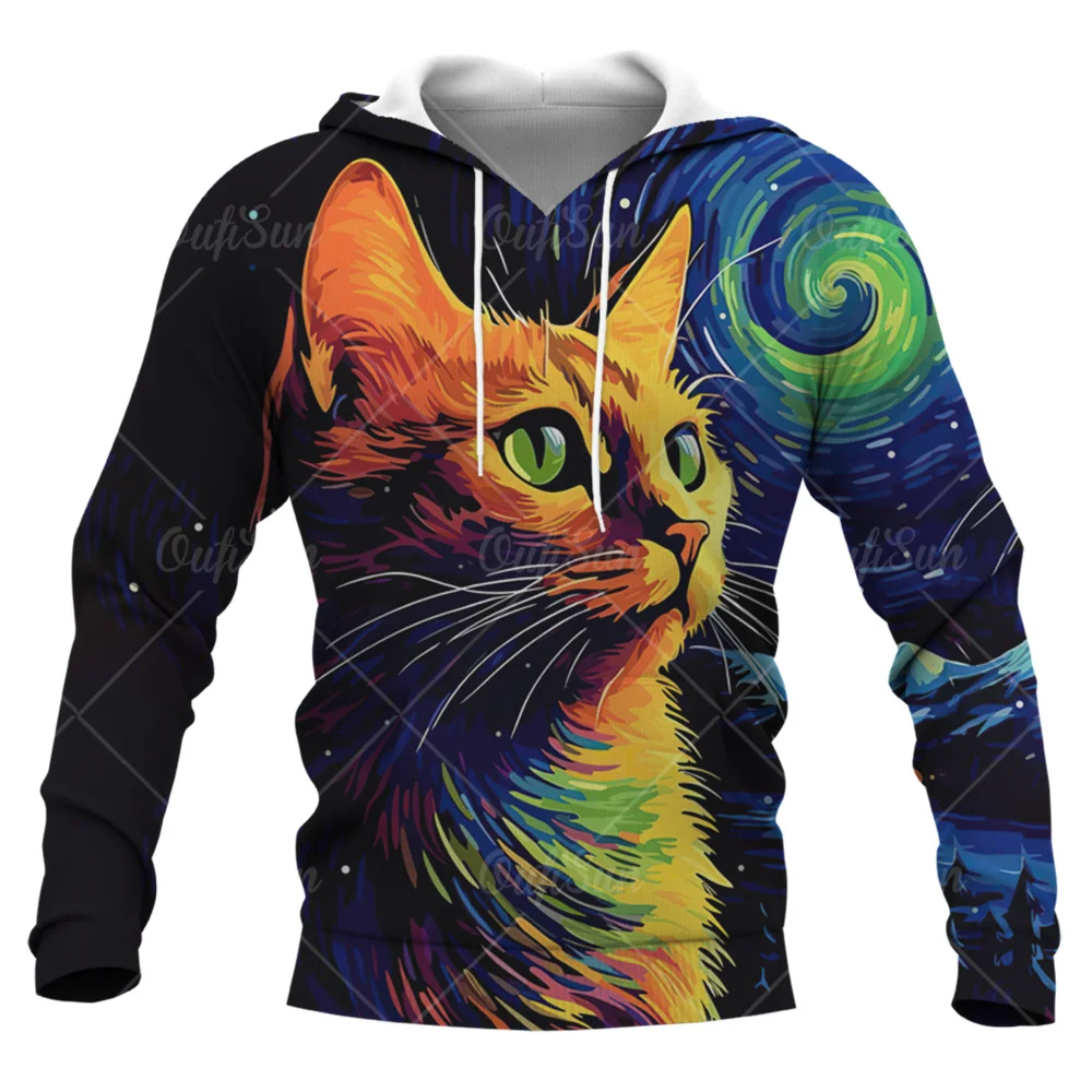 

Hooded Shirt Fashion High Quality Sweatshirts For Men Trapstar Anime Cartoon Cat Print Men's Clothing Oversized Loose Top