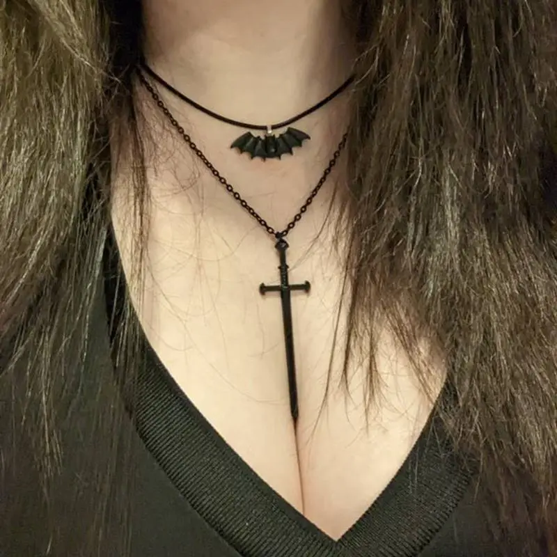 

Goth Punk Style Sword Necklace, Devil Sword Couple Necklace, Couple Necklace