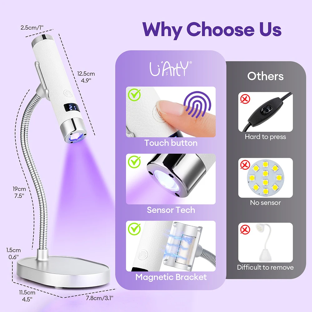 Portable UV Nail Lamp Handheld Stand USB Rechargeable Gel Nails Lamp With Flexible Hose LED Therapy Light Nail Art Tools
