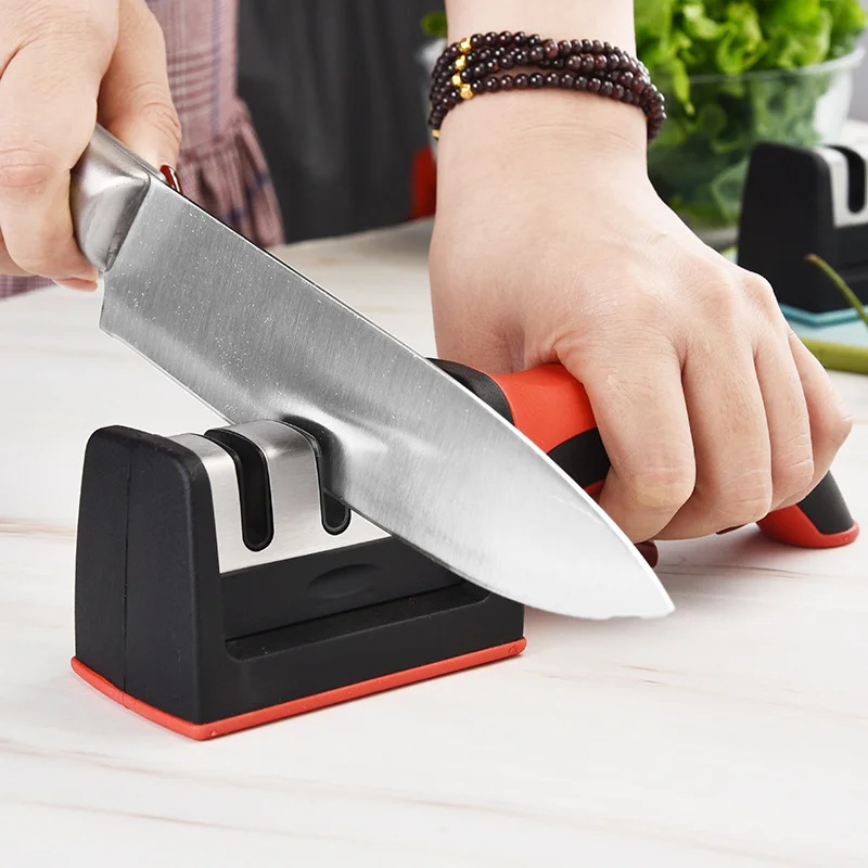 

Knife Sharpener Handheld Multi-function 3 Stages Type Quick Sharpening Tool With Non-slip Base Kitchen Knives Accessories Gadget