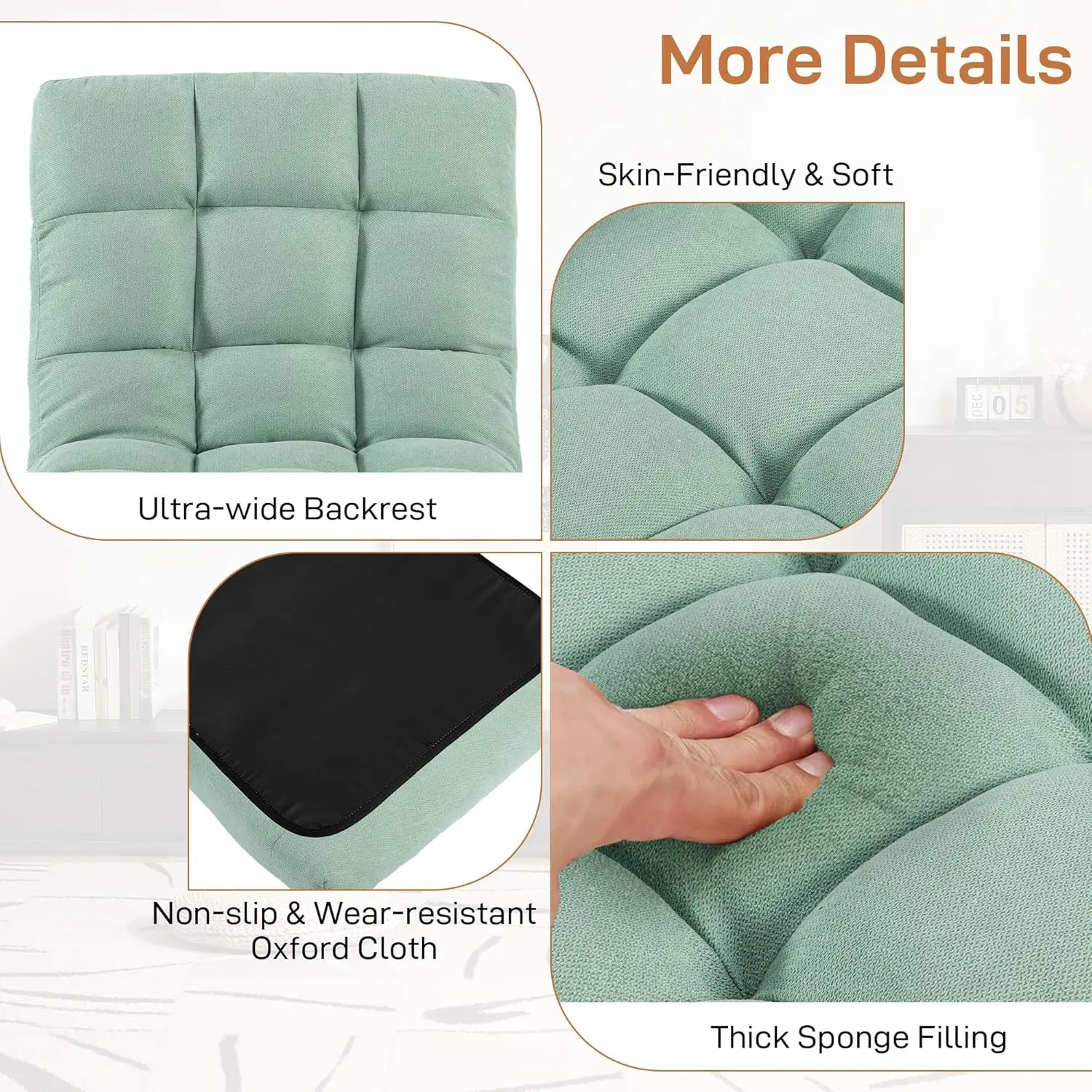 Floor Chair with Back Support Folding Chair with 6 Adjustable Position, Padded Sleeper Bed, Floor Gaming Chair