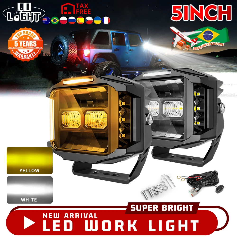 

CO LIGHT 5 Inch LED Pod Offroad Lights Super Bright Cube Pods Spot Flood Combo Driving Lights Side Shooter Amber DRL for Truck