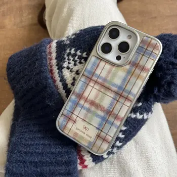 Custodia protettiva per telefono con bordo in nastro scozzese retrò autunno-inverno per iPhone 13 14 15 16 Pro Max