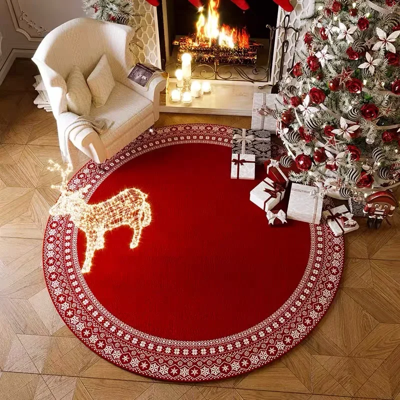 Large Christmas Tree Decoration Mat - Washable Anti-Slip Circular Carpet for New Year Atmosphere