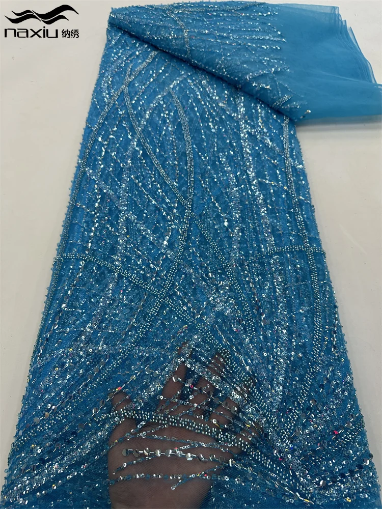 

Madison-Nigerian French Beaded Lace Net Fabric, African Lace Fabric, High Quality Embroidery with Sequins for Party Dress, 2024