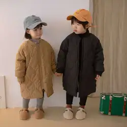 2023 Winter New Children Mid-length Cotton Coat Men and Women Treasure Padded Warm Cotton Clothes Loose Coat