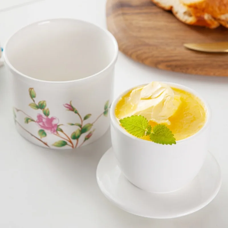 Ceramic Butter Keeper Crock for Counter,Fresh Spreadable French Butter Organizer with Water Line,Cheese Storage Dish Container