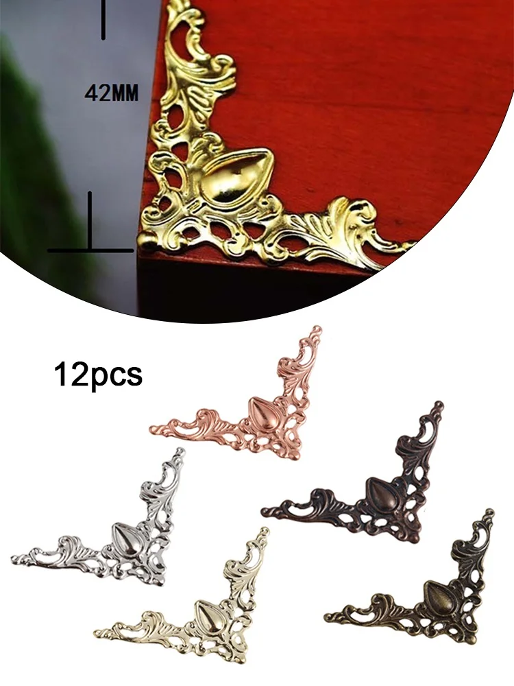 

12PCS Wooden Box Corner Edge Protector Sticker Jewelry Box Flower Corner Stickers Book Scrapbook Photo Album Corner Decoration