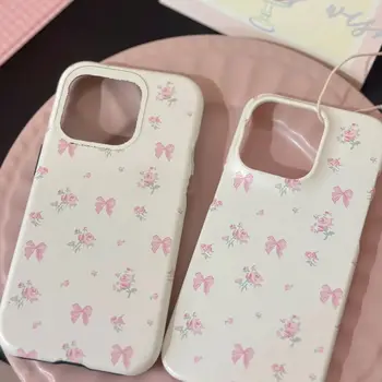 귀여운 핑크 활 휴대폰 케이스, 아이폰 14, 11, 12, 13 프로 맥스, 한국 귀여운 휴대폰 케이스, 아이폰 XR, XS 맥스용