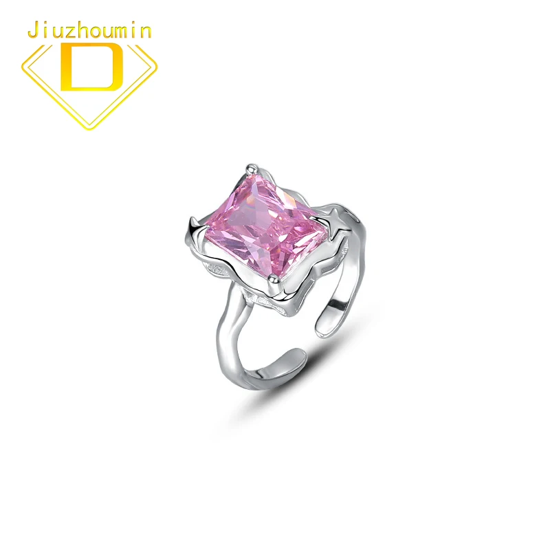 

925 Sterling Silver Ring Jewelry Luxury Irregular Fold 10*13mm Pink Zircon Purple Zircon Ring for Women Engagement Set Girl Gift