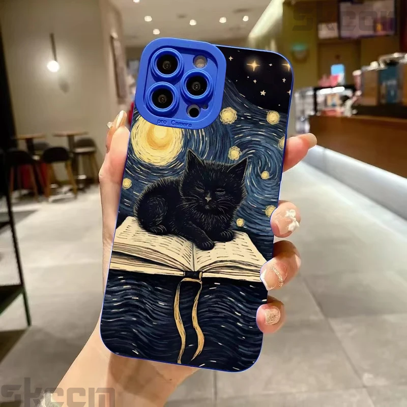 Van Gogh's Starry Night Cat Print Phone Case