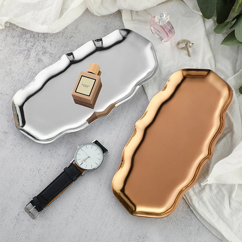 Korean Style INS Wind Stainless Steel Jewelry Tray Desktop Storage Plate Cosmetics Jewelry Plate Metal Tray Wholesale 6
