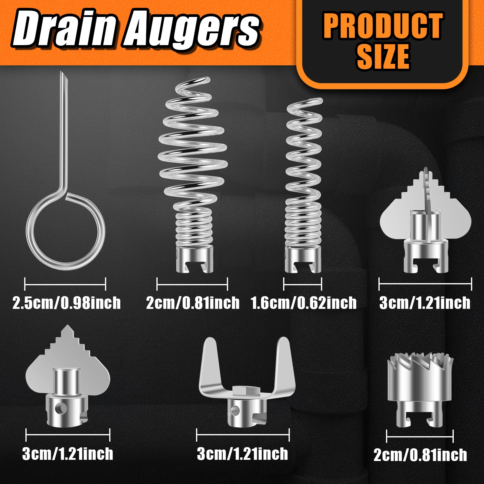 14Pcs Drain Cleaner Combination Cutter Head Set Manganese Steel Pipe Dredge Cutter Head Set Rustproof Spring Automatic Locking