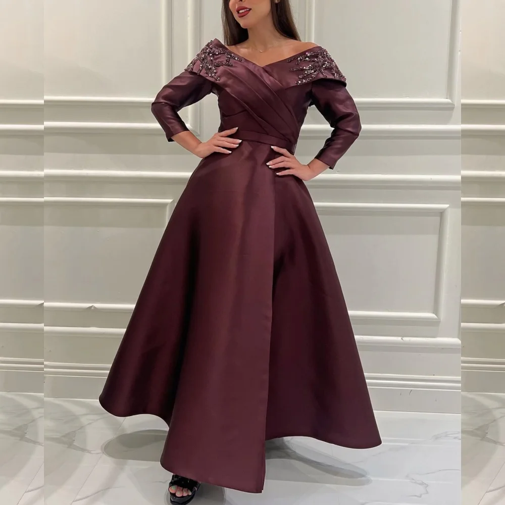 

Retro Satin Sequined Ruched A-line Off-the-shoulder Midi Dresses Quinceanera Dresses Fashion Elegant Exquisite High Quality Sexy