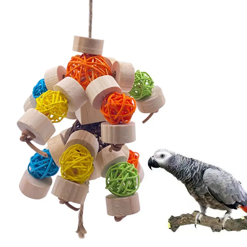 Bird Chew Toy Block Knots Tearing Toy Multicolored Rattan Ball