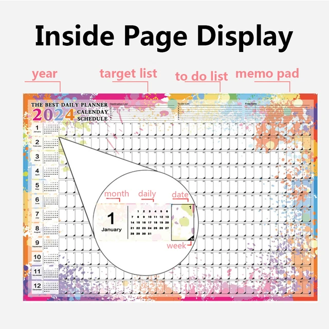 Calendario dell'anno 2024 calendario mensile settimanale giornaliero elenco  delle cose da fare cancelleria forniture scolastiche per l'home Office -  AliExpress