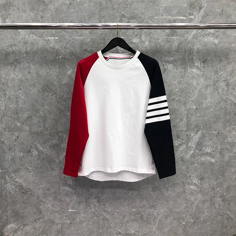 

TB THOM T Shirts Fashion Korean Design Sweatshirt Autumn Stripes Long Sleeve Four Bar Streetwear Pullover Korea Women Tops