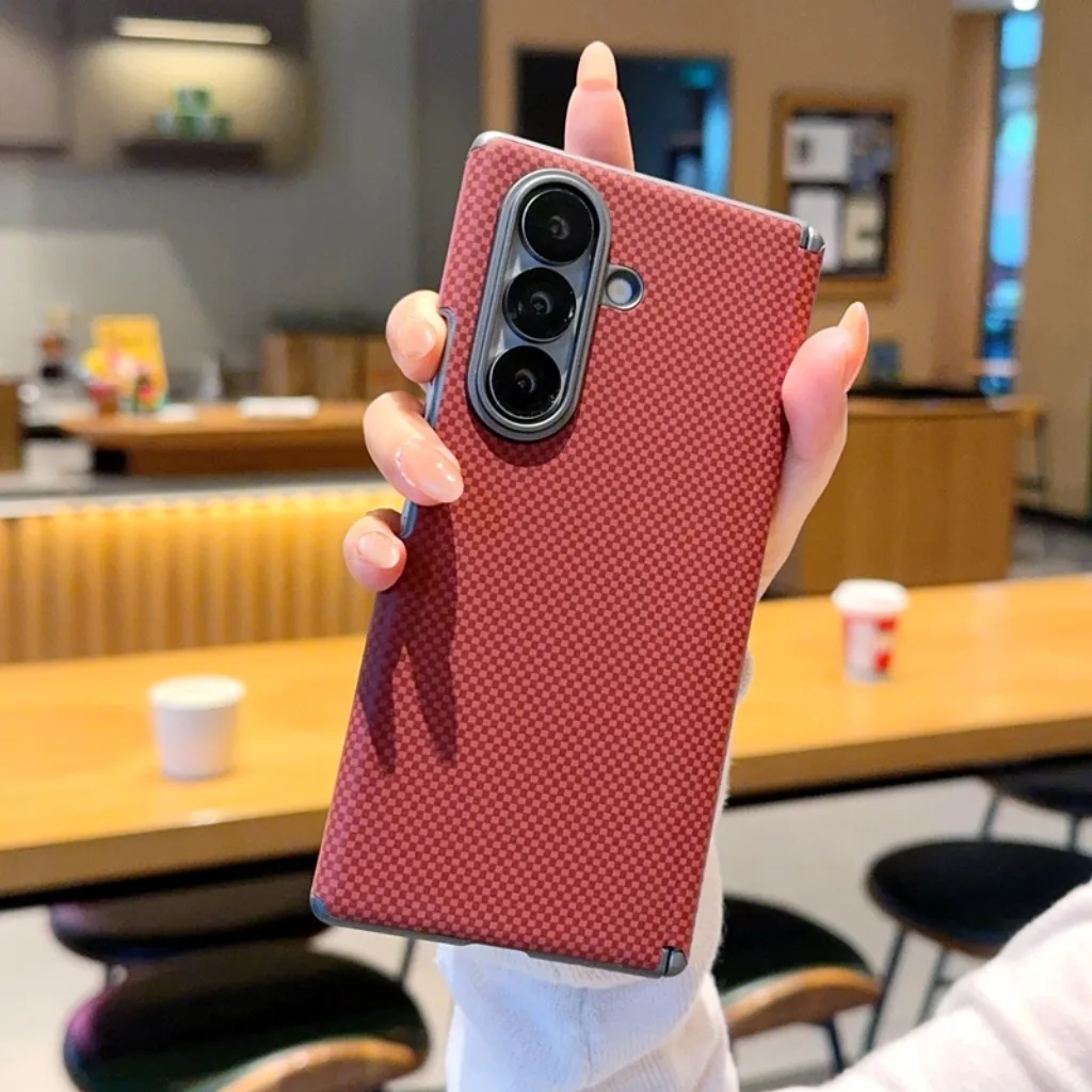 Deluxe Carbon Fiber Texture Magnetic Phone Case with Electroplated Back Cover