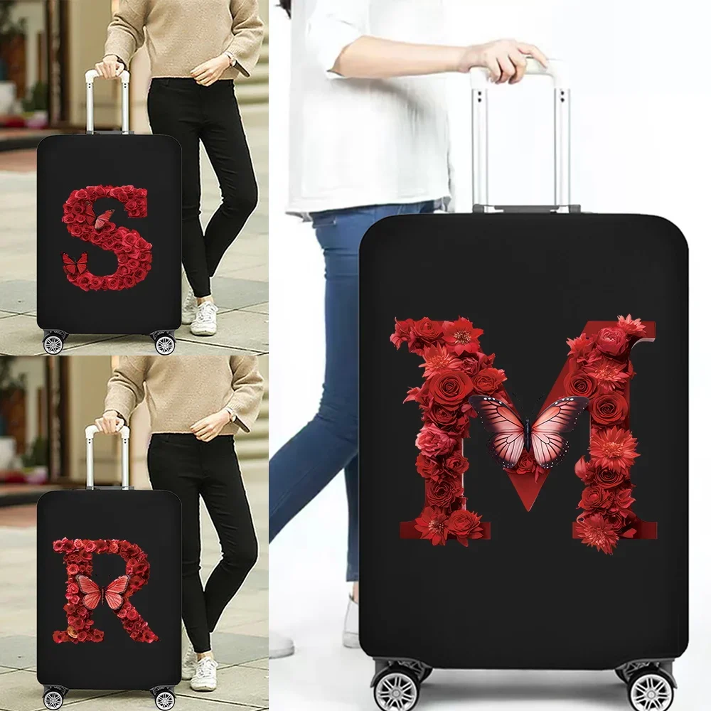 Stretch Fabric Luggage Protective Cover Dust Cover Anti-Scratch Suitcase Covers Suit for 18-32 Inch Red Rose Letter Pattern luggage cover