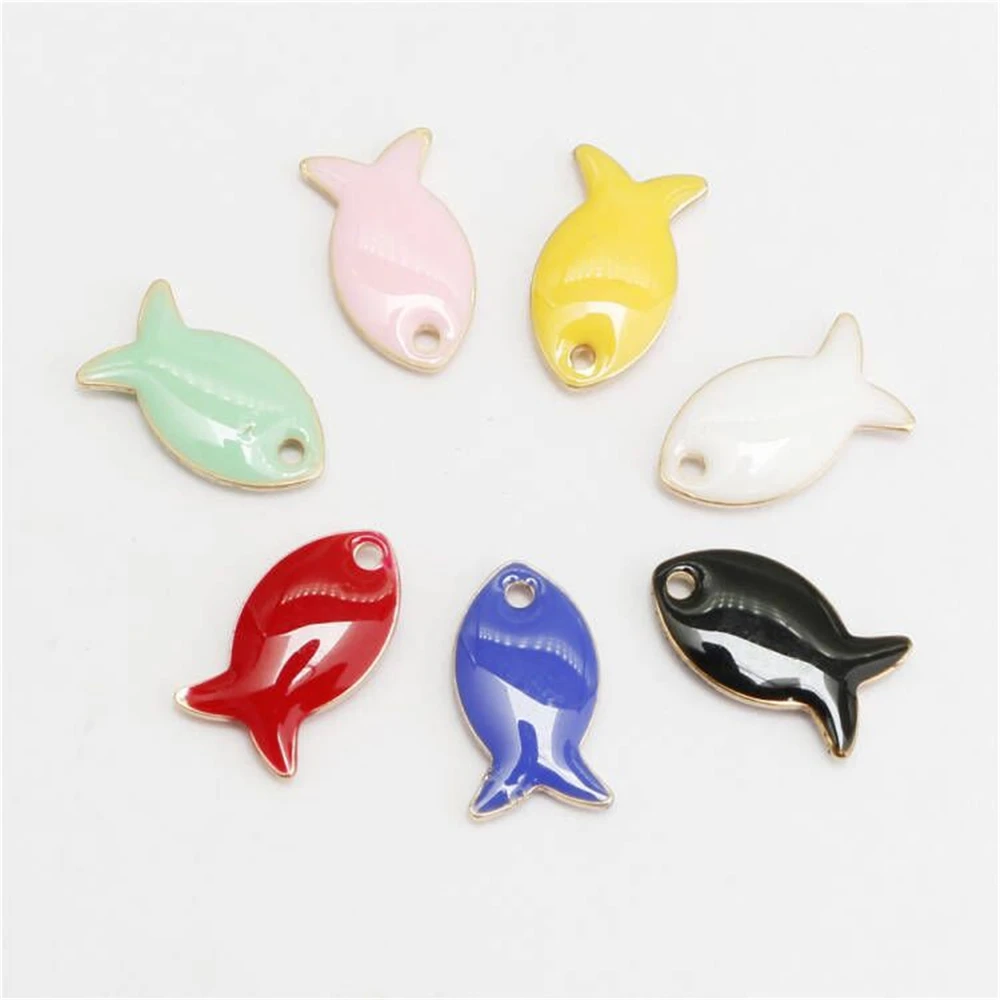 

20Pcs Gold Color Double Sided Enamelled Sequins Copper Fish Animal Charms Enamel Fish Pendants For DIY Jewelry Making 8*14mm