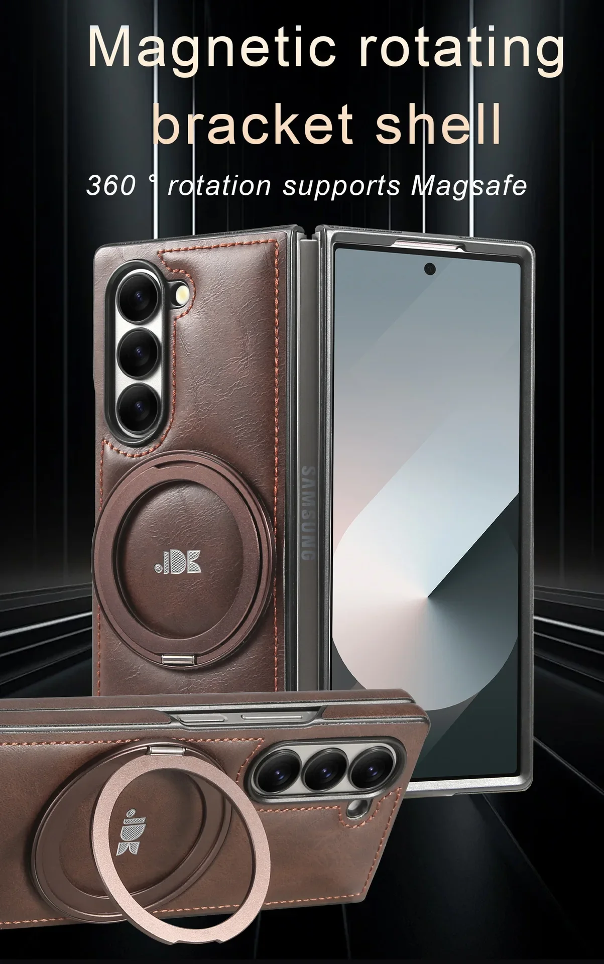 Ring Bracket Leather Case Magnetic Phone Cover For Samsung Galaxy Z Fold 7 6 5 4 3 Magsafe Phone Case Business Leather Shell | Gaffar India