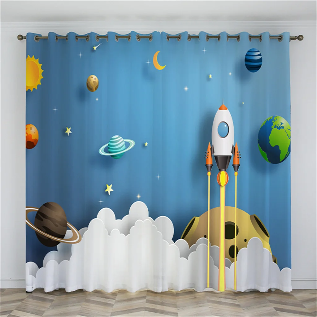 

Custom Astronaut Children's Curtains Rocket Planet Print Curtains for Boys and Girls Bedroom Windows Grommet Top cortinas Drape
