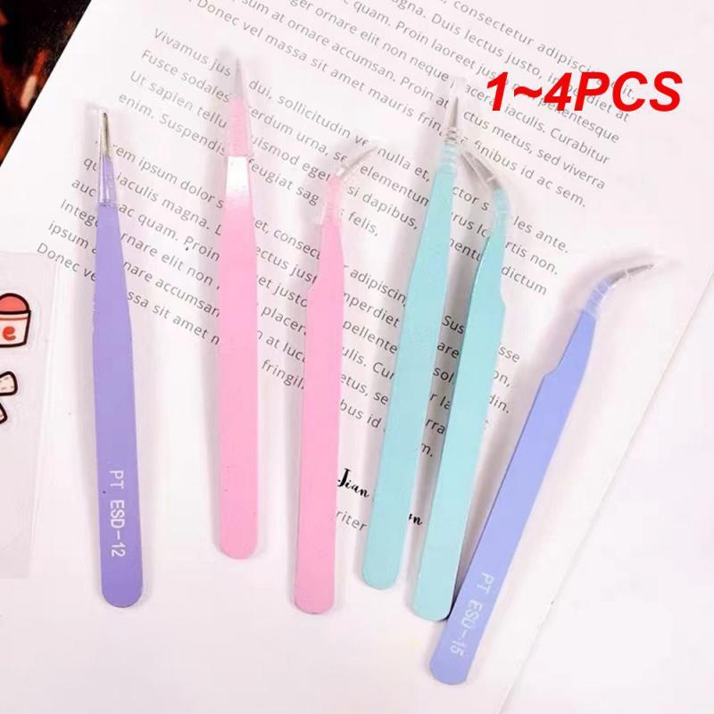 1~4PCS Macarons Color Stainless Steel Tweezers Straight&Curved Pointed Tweezers For Nail Sticker/Rhinestone Jewelry Nail