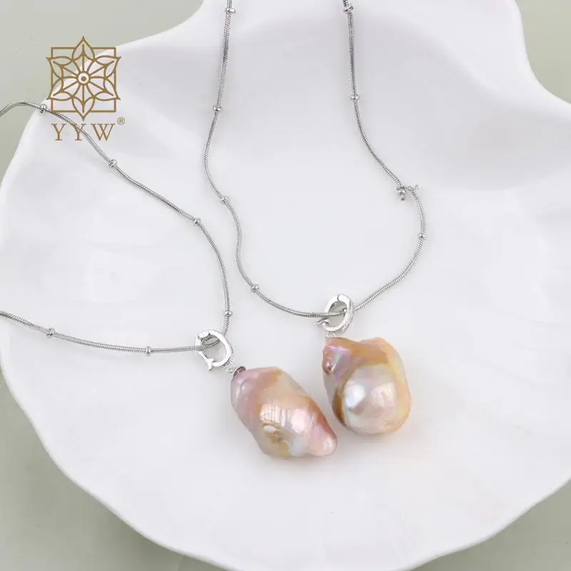 

25mm Big Freshwater Pearl Pendant Necklaces 45 Cm Girl Summer Luxury Baroque Pearl Choker Clavicle Chain For Women Jewelry Gift