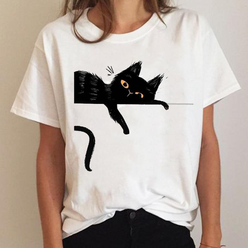 Women Short Sleeve Fashion Clothing Clothes Graphic T Shirt Cat Sweet 90s Trend Summer Tee Ladies Cartoon T-shirt Female Top