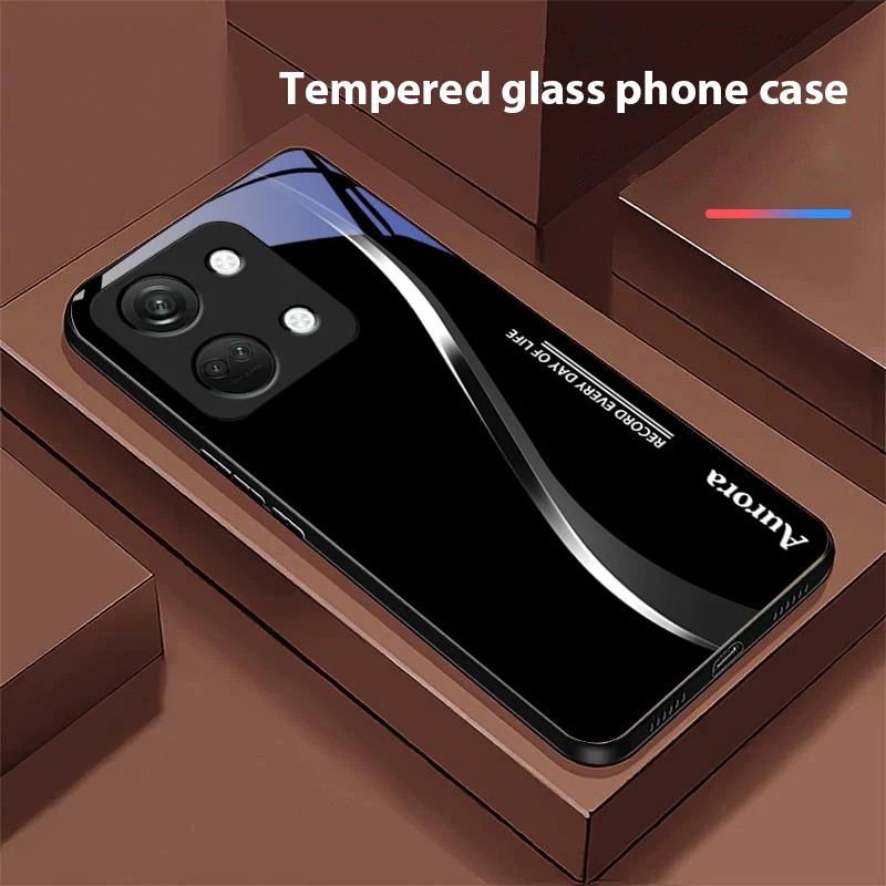 Two-Tone Stripes Black Tempered Glass Phone Case