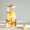 Beverage Dispenser with Stand - 1.8 Gallon (7L) Glass Drink Dispenser with Spigot, Lid, Beech Wood Stand for Hot or Cold 2