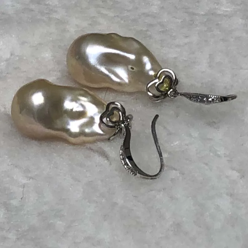 ELEISPL JEWELRY 12.5-13X25mm Baroque Drop FW Pearl Dangle Earring Hook #230030-5