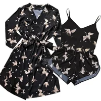 Satin Faux Silk Pajamas Set Women Strap Top Pants Floral Printed Sleepwear Autumn Pyjamas Home Wear Nightwear Robe Gown S-XXL - Image 3