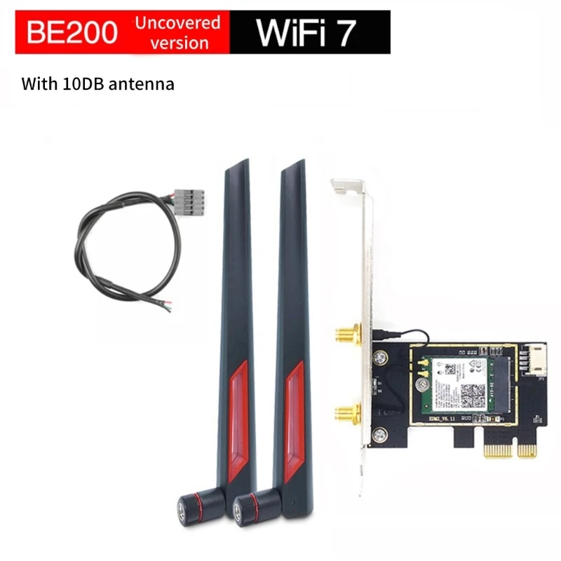 BE200 WIFI7 WLAN Card WiFi 5/6G Bluetoothcompatible5.4 PCIe WLAN Card WiFi Card TriBand 6G/5G/2.4G with 2 Antennas Drop Shipping