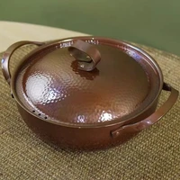 Marmite en cuivre Vintage, ustensile de cuisson à Texture marteau pour faire bouillir, râmer et ragoût de pâtes, avec couvercle, casseroles à main de 26 cm 1