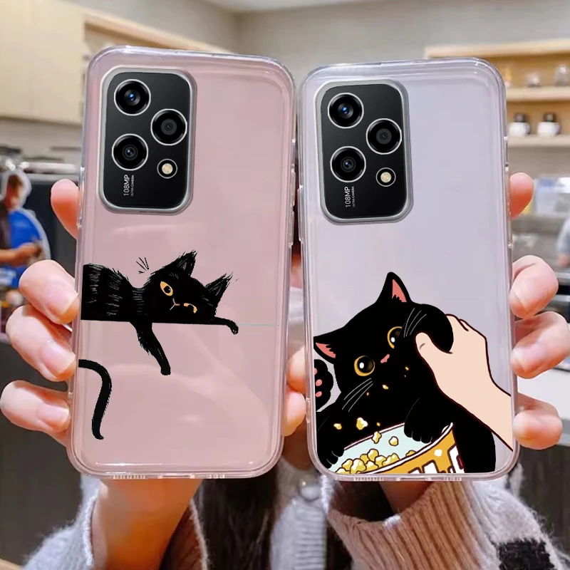 Floral Fashion Clear Silicone Phone Cover - Cute Cat Couple Design