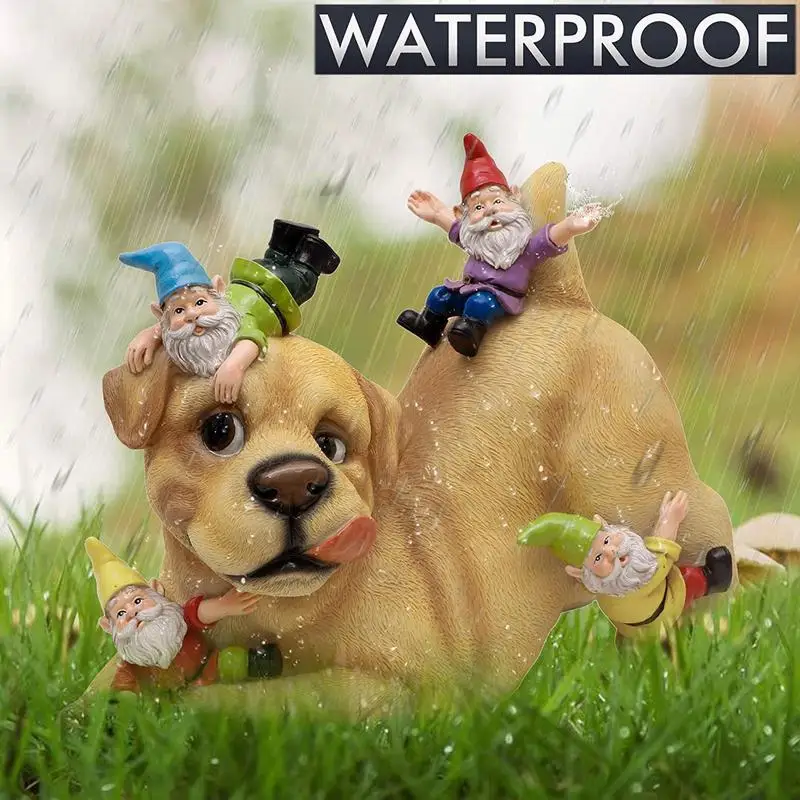 

Garden Gnome Statue Resin Outdoor Garden Dwarf Dog Gnomes Statue Landscape Figurine Ornaments Water Proof Garden Lawn Sculpture