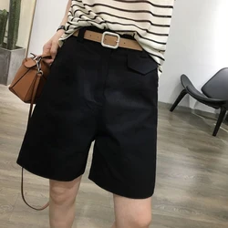 Summer New Thin Loose High Waist Shorts Pocket Solid All-match Plus Size Wide Leg Pants Office Fashion Casual Women Clothing