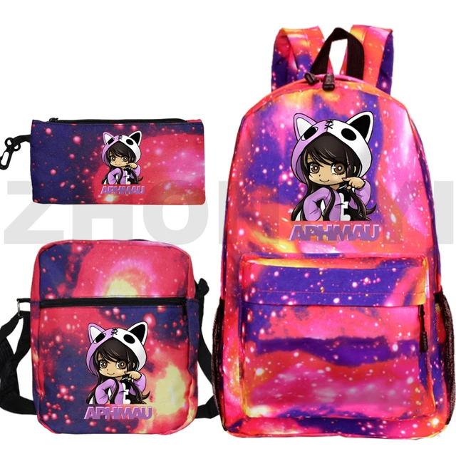 3pcs Aphmau Backpack 3D Printed Graffiti Backpack Set School Bag Shoulder Bag Pencil Bag Pink