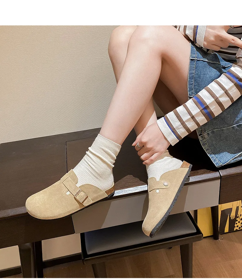 Women's Cork Clogs With Arch Support Adjustable Buckle Slippers_voghion.com