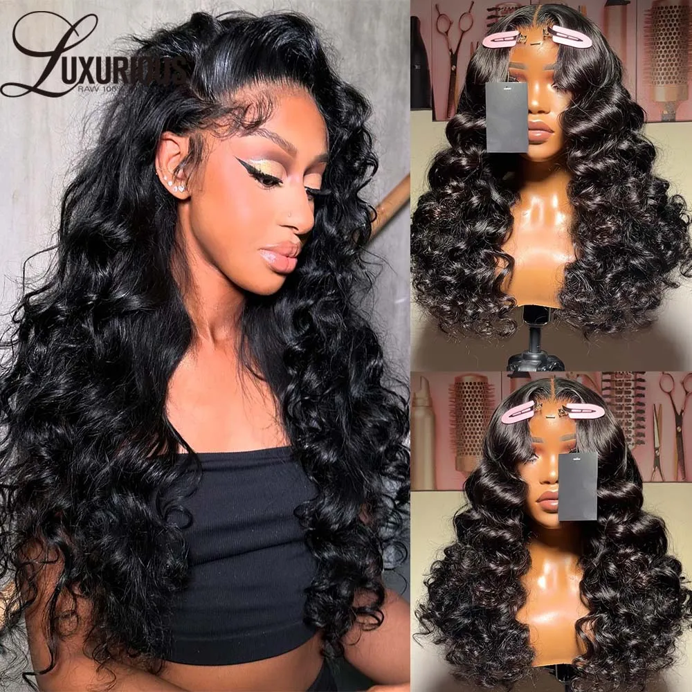 Loose Deep Wave Lace Frontal Human Hair 13x4 13x6Lace Front Wig Human Hair Natural Black Color Body Wave Wig Preplucked